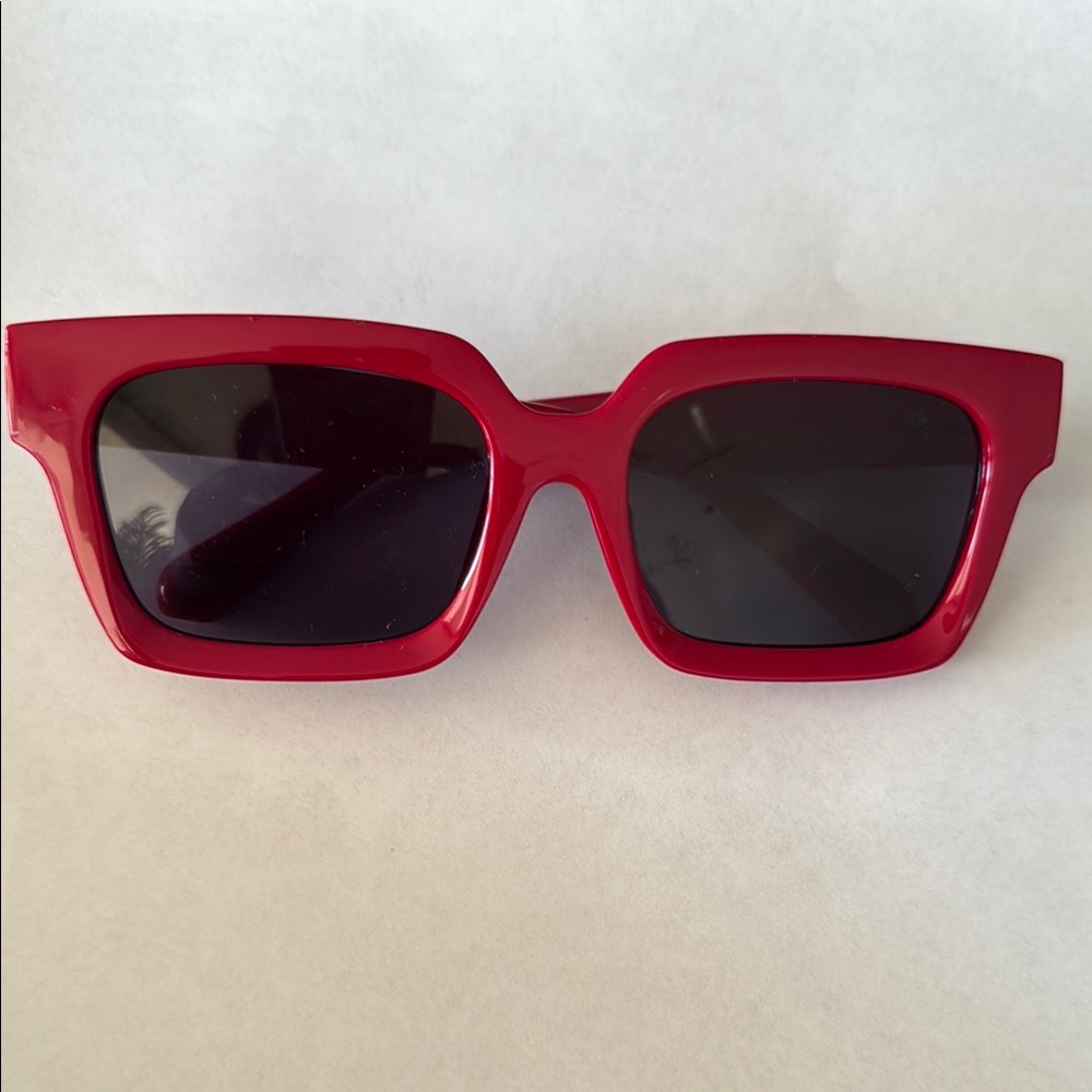 Bold Red Rectangular Sunglasses With Dark Lenses - image 3
